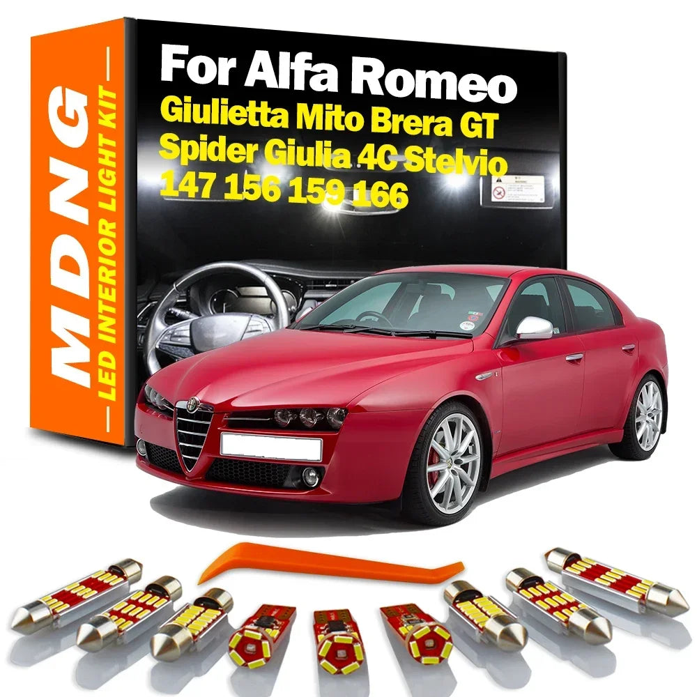 LED Interior Light Kit for Alfa Romeo Giulietta Mito Brera GT Spider Giulia 4C Stelvio 147 156 159 166 - Canbus Error...