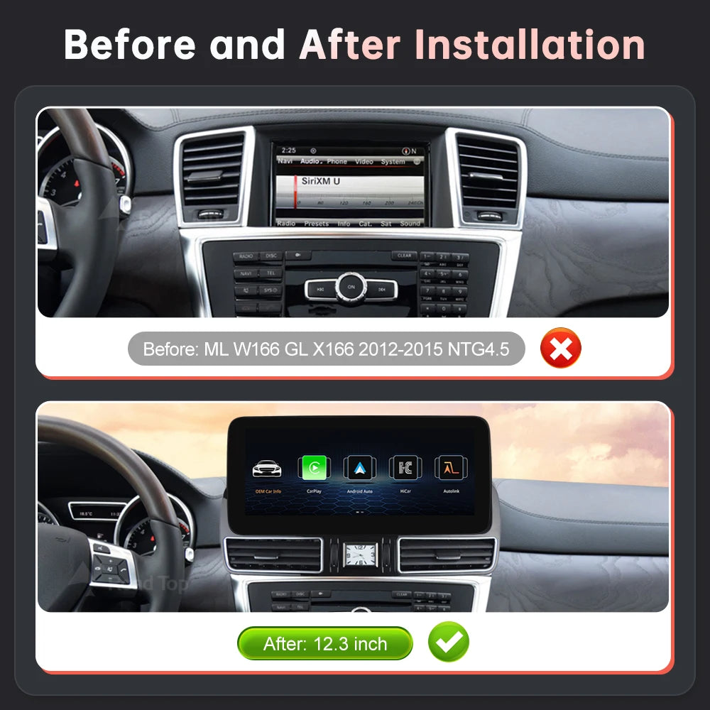 1920*720 Wireless CarPlay Android Auto Multimedia Display Screen for Mercedes-Benz ML GL W | AUTOKITSHOP