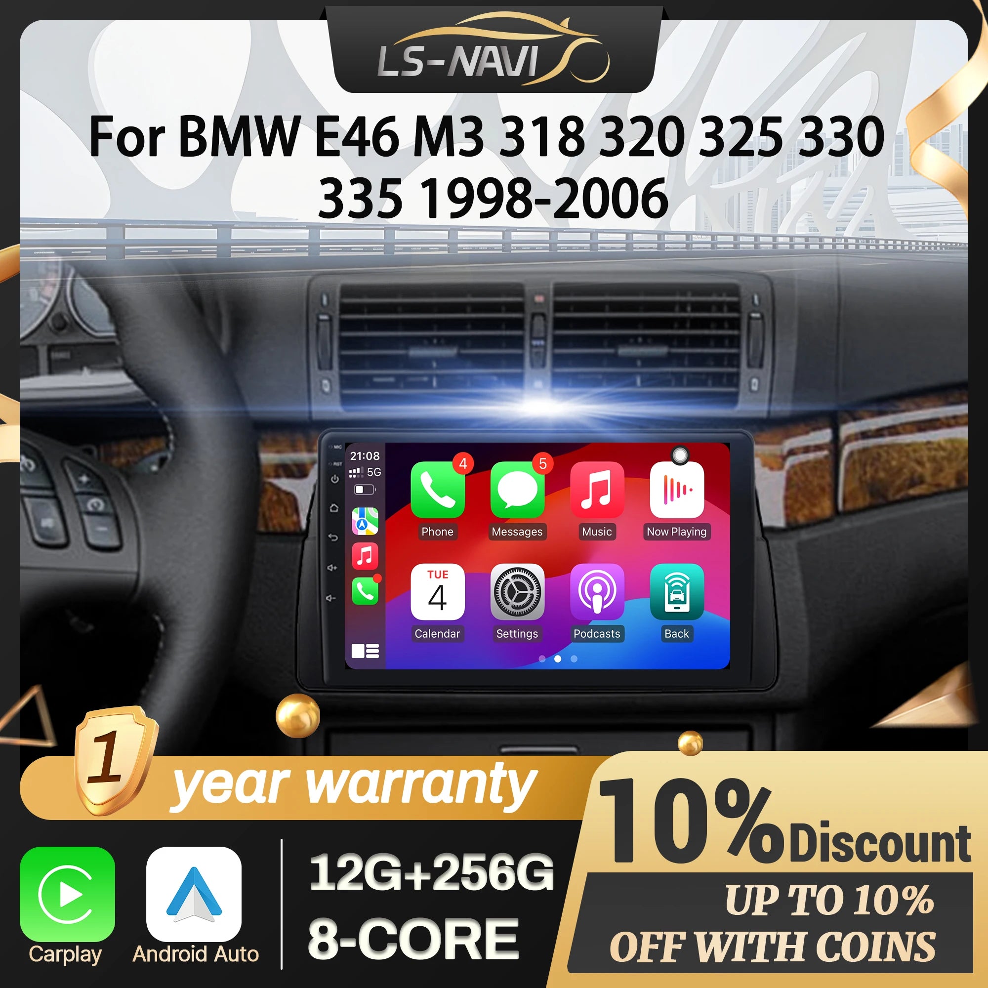 Android 14 Car Radio Multimedia For BMW E46 M3 318 320 325 330 335 1998-2006 Wireless CarP