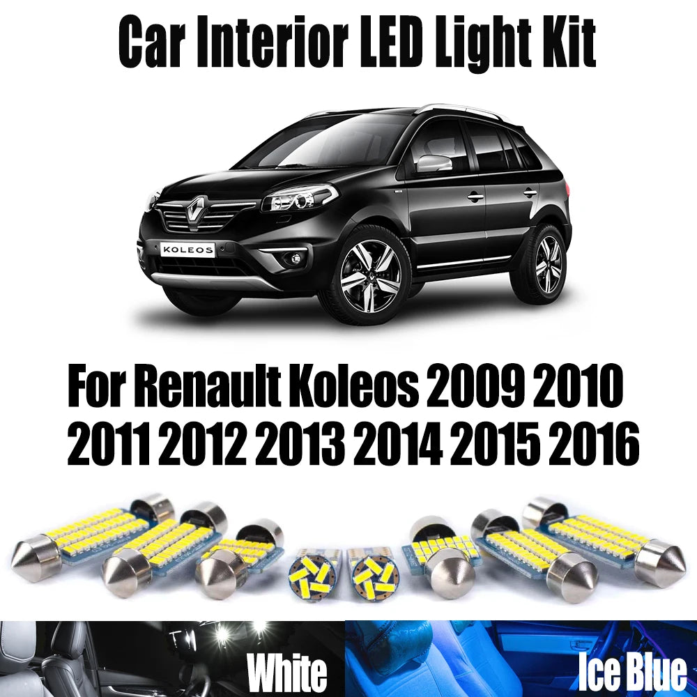 13-Piece LED Interior Light Kit for Renault Koleos 2009- 2011 - Canbus Dome Map Door Trunk Bulbs | AUTOKITSHOP