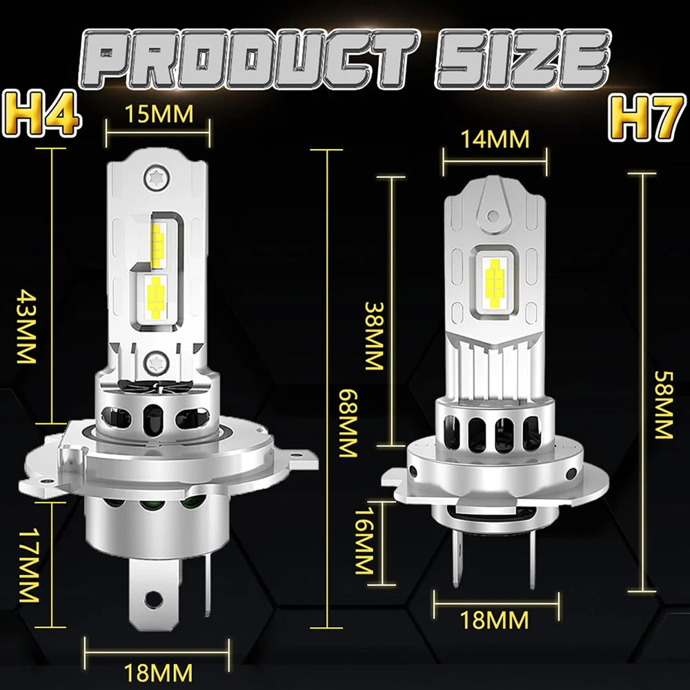 Ampoule Led H7 H4 Super Bright 9003 HB2 LED Headlights 6000K Spotlight Upgrade CSP Chips W