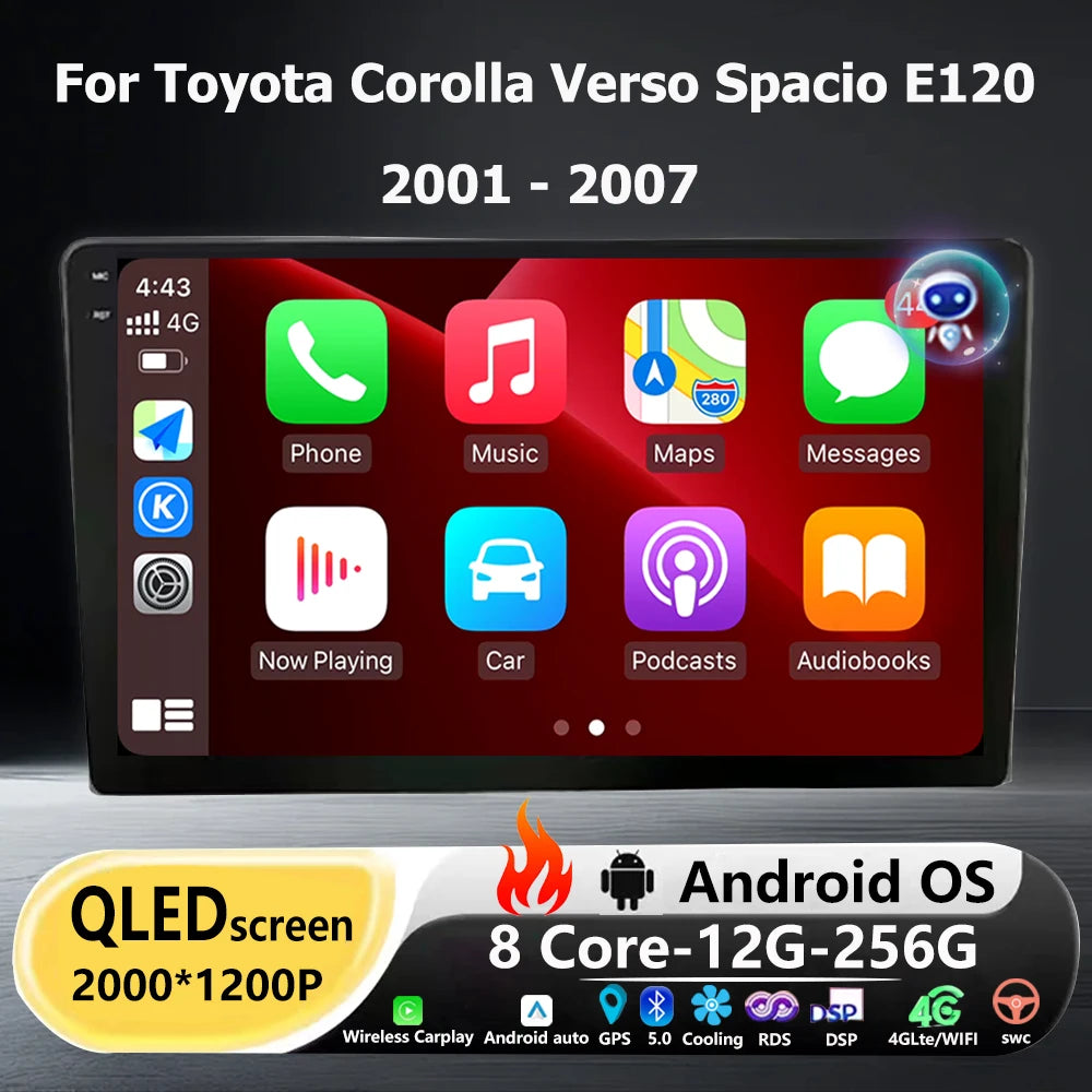 Android 16 Auto For Toyota Corolla Verso Spacio E120 2001 - 2007 Car Radio Multimedia Play