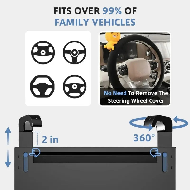 Food Tray Desk Auto Steering Wheel Tray Mount Car Tray Table Folding Laptop Desk Adjustable Wate - Automotive LED Light