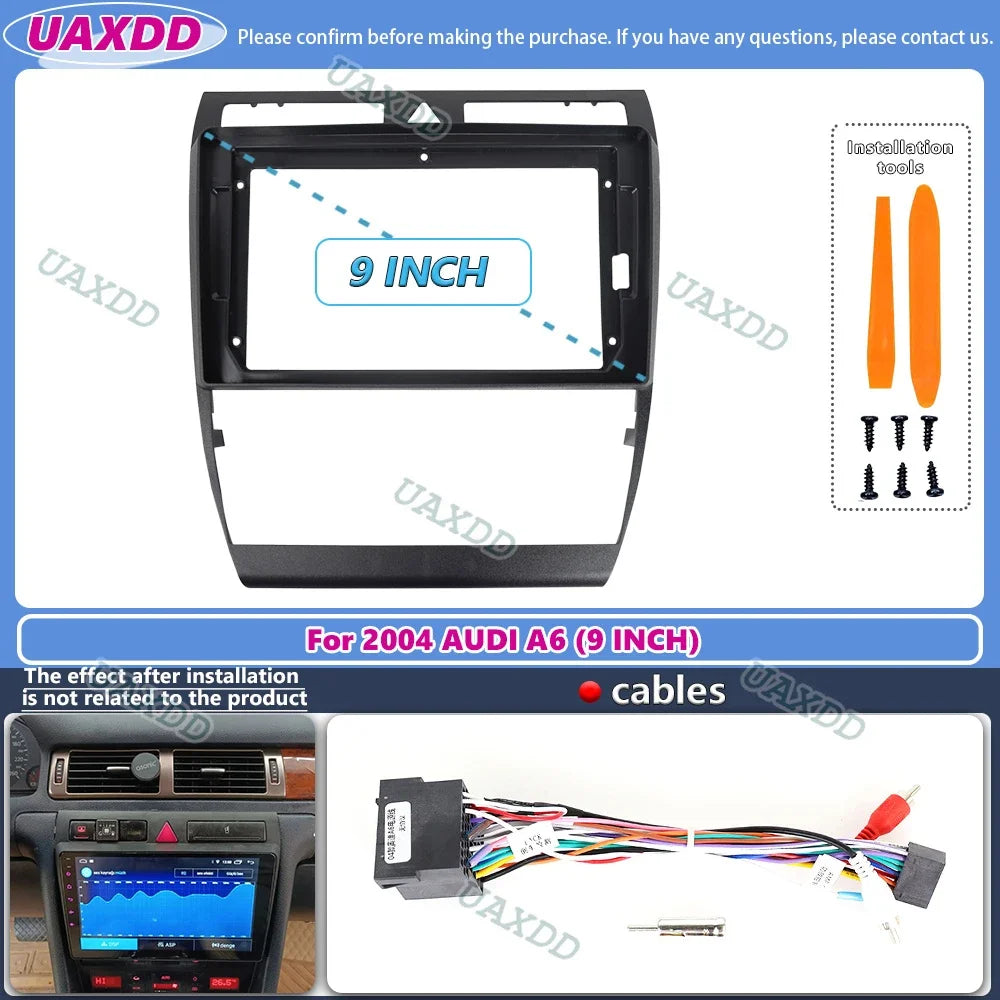 For 2004 AUDI A6 9INCH 2 Din Car stereo radio CD Android frame panel fascia cable video ha
