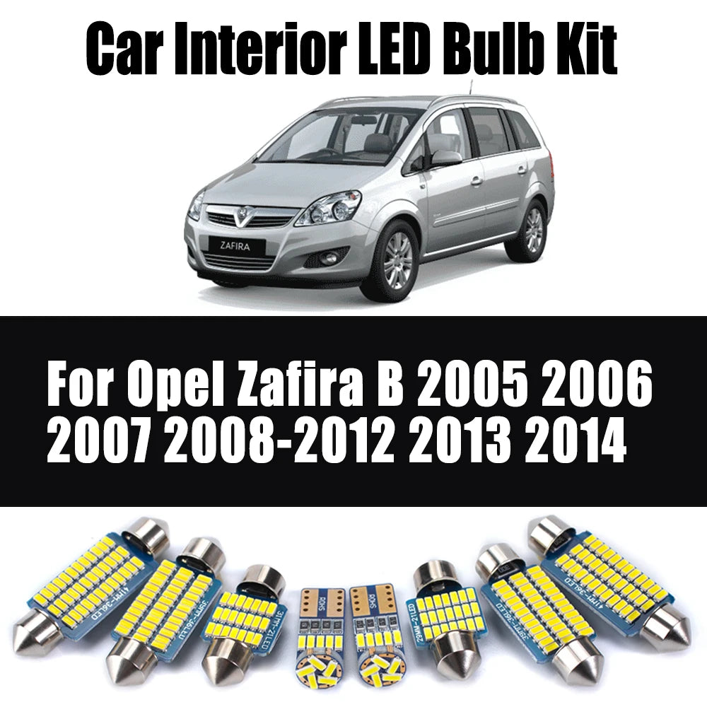 11-Piece LED Interior Light Kit for Opel Zafira B 2008-2013 - Canbus Dome Map Door Trunk Bulbs | AUTOKITSHOP
