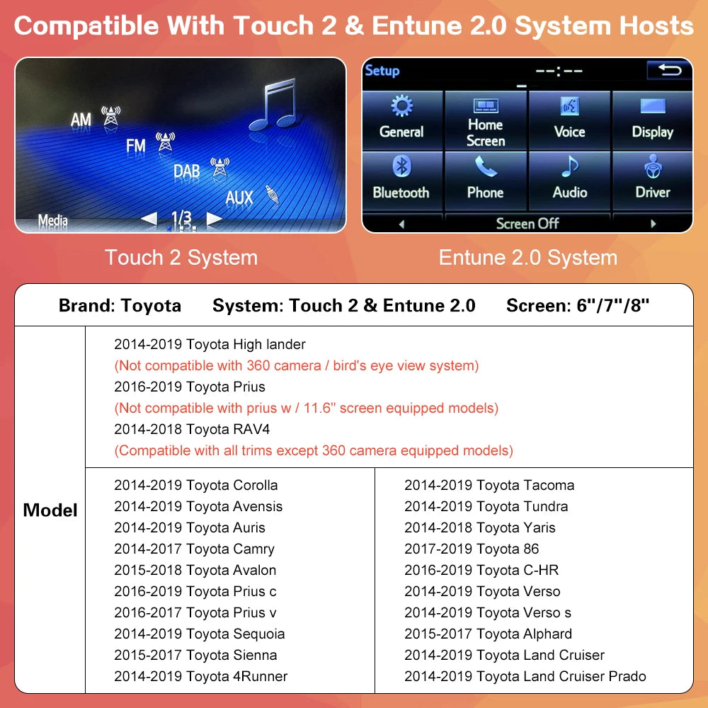 Wireless Carplay Android Auto For TOYOTA Touch2 Entune2.0 Highlander Auris Sienna Prius Ya | AUTOKITSHOP