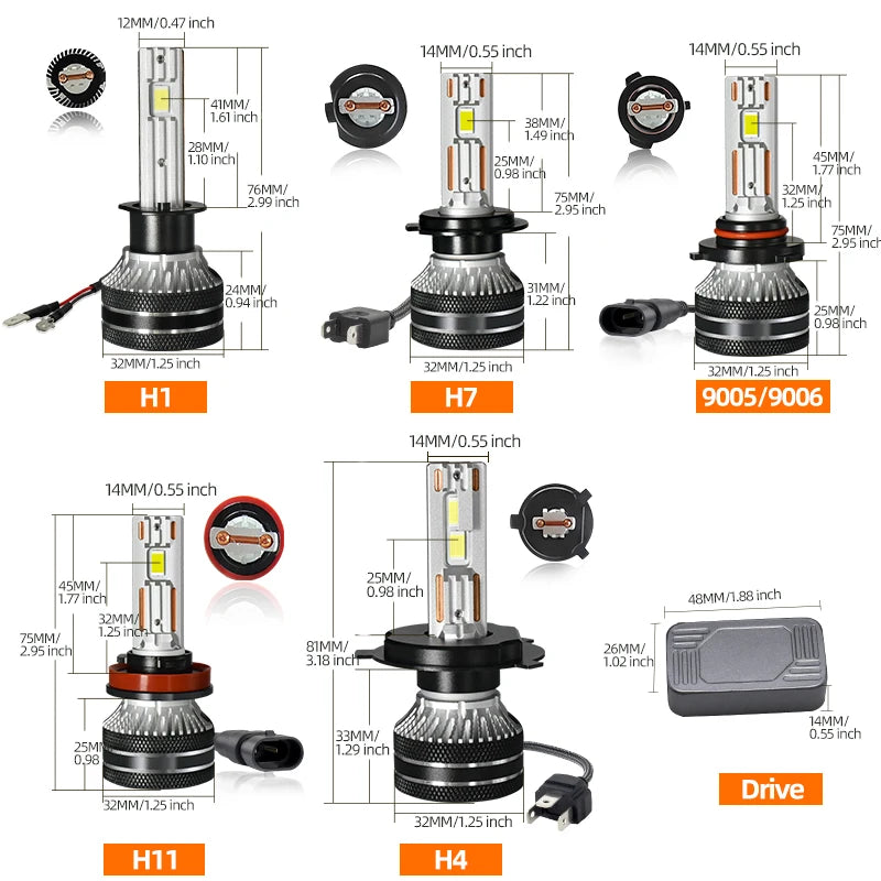LED Car Headlights H1 H4 H7 H11 9005 HB3 9006 HB4 6000K White Light Dual Copper Tube Vehic