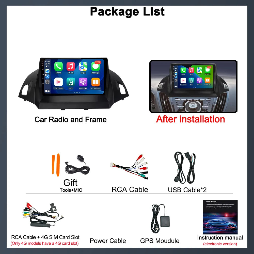 9inch Screen Android Car Radio For Ford C-MAX Kuga 2 Escape 3 2012 2013 2014 2015 2016-201 | AUTOKITSHOP