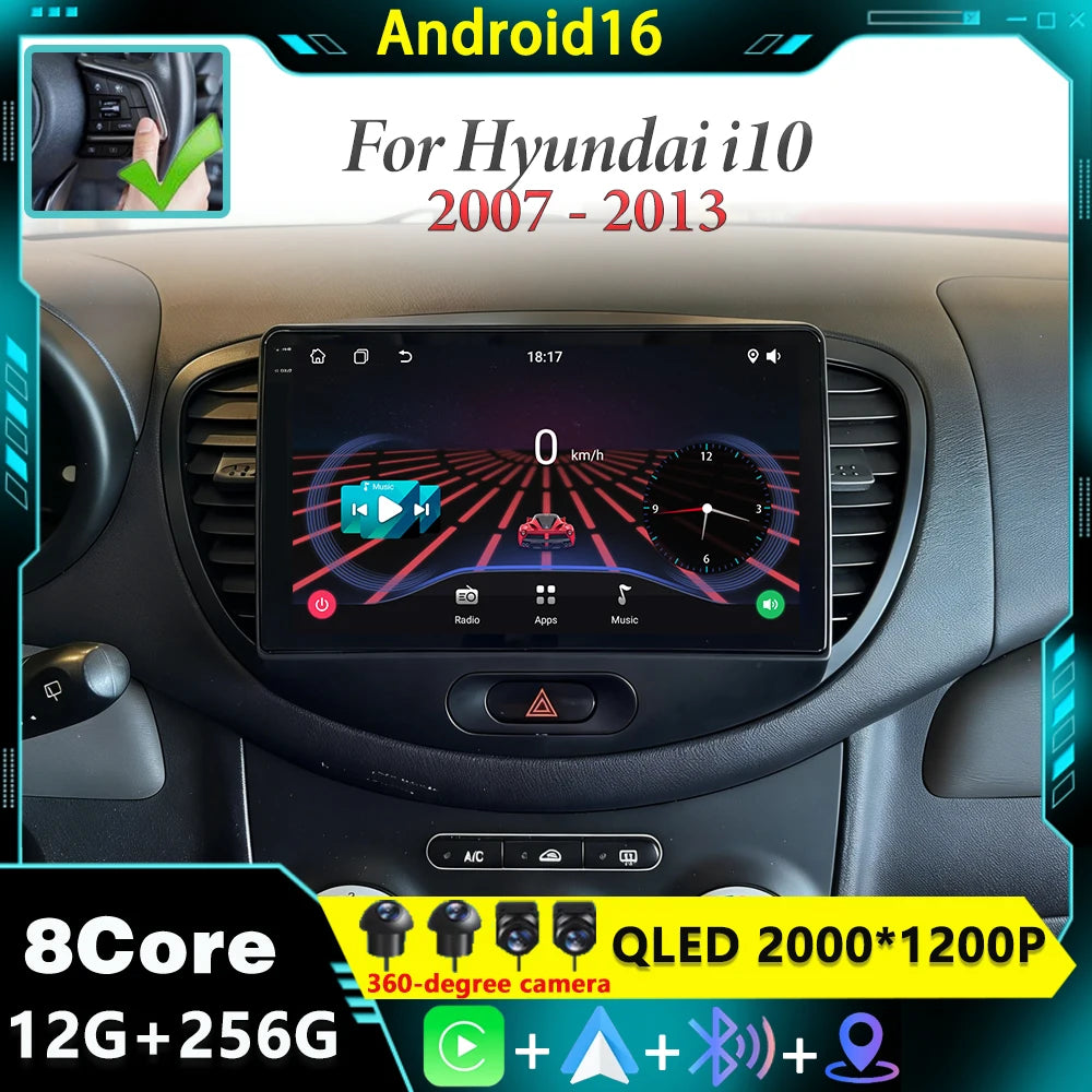 Android 16 For Hyundai i10 2007 2008 2009 2010 2011 2012 2013 Car Radio Stereo Multimedia