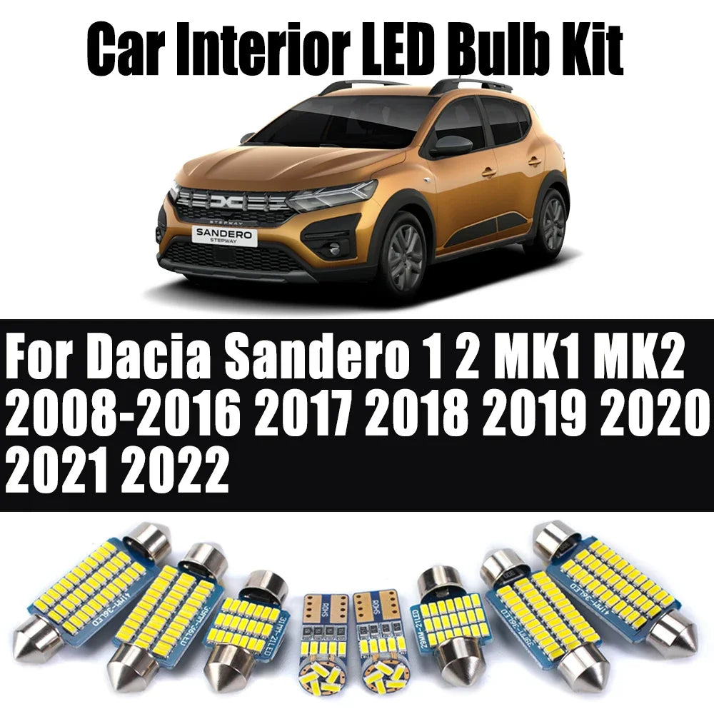 LED Interior Light Kit for Dacia Sandero 1 2 MK1 MK2 2008- 2019 - Canbus Dome Map Door Trunk Bulbs | AUTOKITSHOP