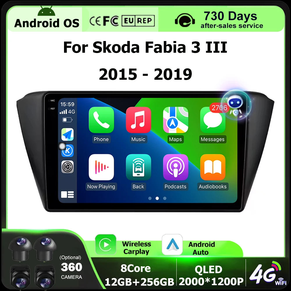Wireless Carplay For Skoda Fabia 3 III 2015 - 2019 Android 16 Auto Car Radio Multimedia Vi