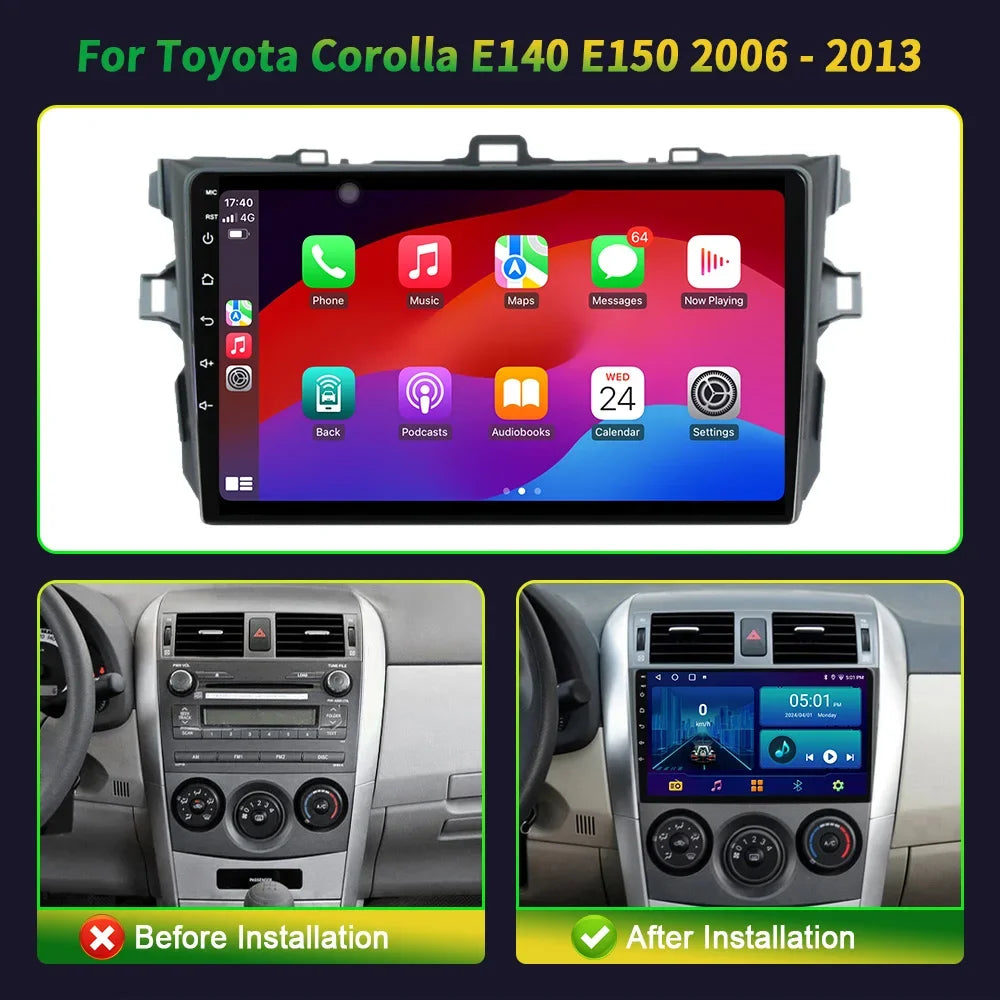 For Toyota Corolla E140 E150 2006-2013 Android 14 Car Radio Multimedia Navigation Wireless