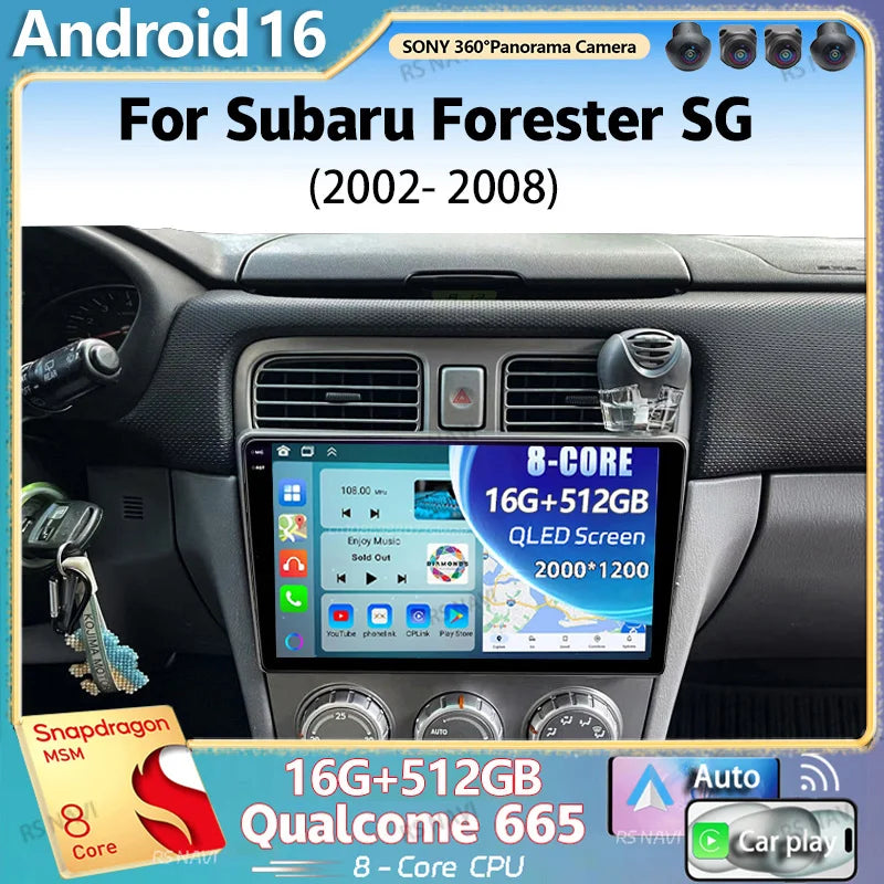 Android 16 For Subaru Forester SG 2002 - 2008 2K QLED Android Car Radio Multimedia Video P