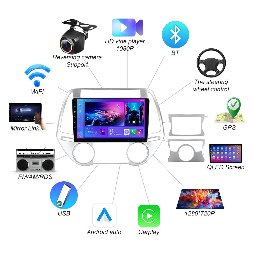 Android 16 Carplay For Hyundai I20 2010 2012 2013 2014 Car Radio Stereo Multimedia Video P | AUTOKITSHOP