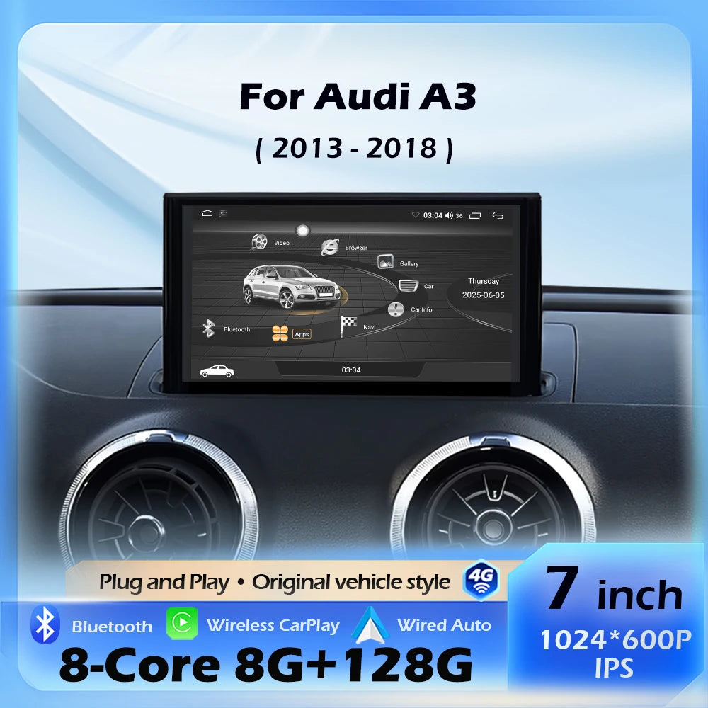 7inch Android For Audi A3 2013 - 2018 Wireless Carplay Car Radio Multimedia Player GPS Nav