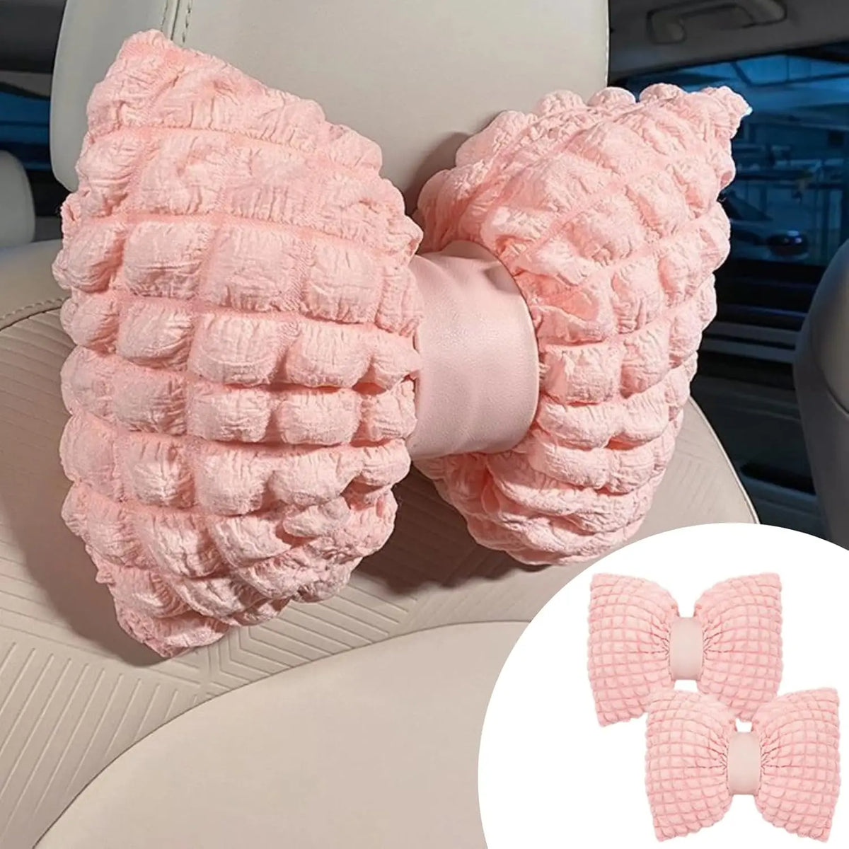 Cartoon Bowknot Neck Pillow Car Headrest Lumbar Support Soft Pink Car Waist Pillow Car Interior  - Automotive LED Light