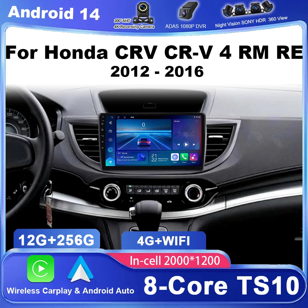 Android 15 Car Radio For Honda CRV CR-V 4 RM RE 2012 2013 2014 2015 2016 Navigation GPS Mu