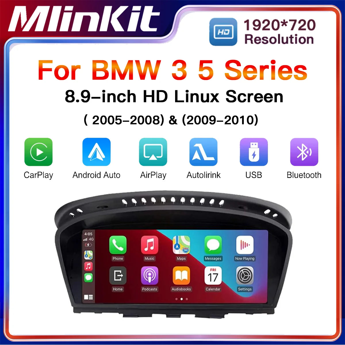 1920*720 For BMW 3 5 Series Wireless CarPlay Android Auto E90 E91 E60 E61 2005-2010 CCC CI