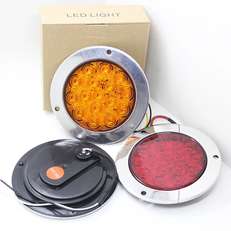 12-24V Red Round Reverse Brake Turn Signal Rear Tail Light 16 LED for Car Truck Trailer RV