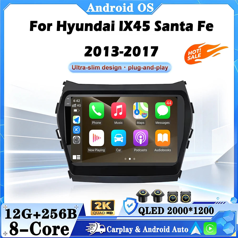 Android 16 Car Radio For Hyundai IX45 Santa Fe 2013-2017 Wireless Player Carplay Auto Car