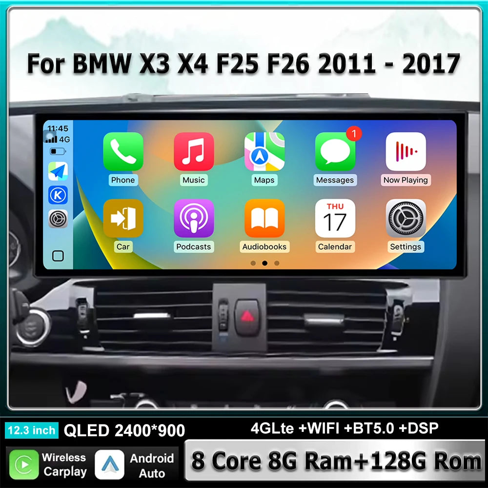 Android Auto Carplay Multimedia BT Android 16 For BMW X3 X4 F25 F26 2011 - 2017 CIC/NBT Sy
