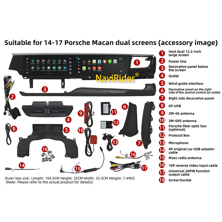 Dual Android Display Screen For Porsche Macan 2014-2017 Stereo Wireless Carplay GPS Naviga