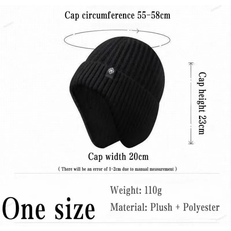 Faux Fur Lined Winter Knitted Hat Men Thick Soft Plush Warm Peaked Cap Ear Protection Earmuff Ou - Automotive LED Light