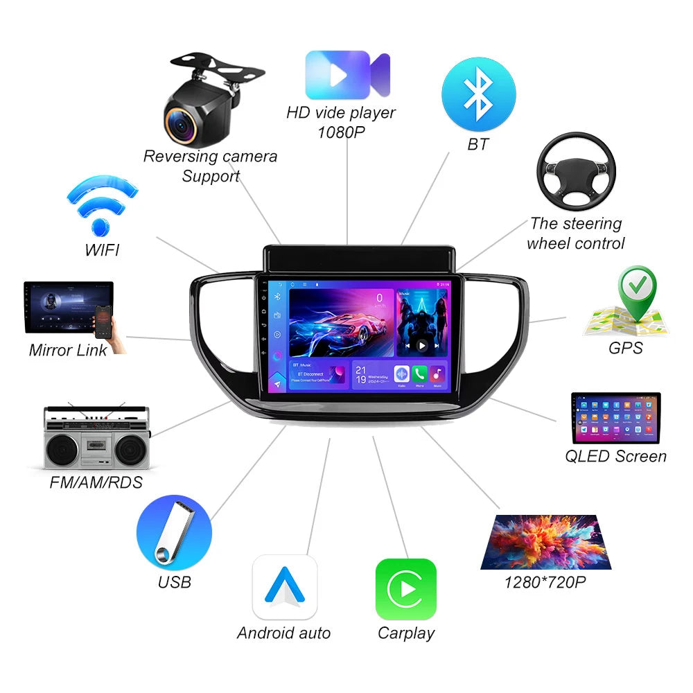 Car Radio For Hyundai Solaris 2 Ii 2020-2021 Android 16 Multimedia Stereo Player Navigatio | AUTOKITSHOP