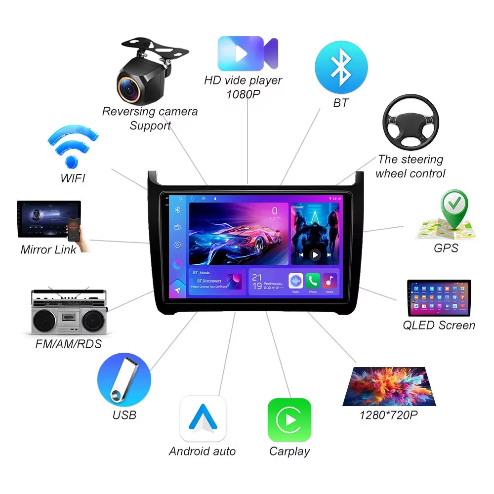 Android 16 For Vw Volkswagen Polo 5 2008-2017 Car Radio Multimedia Video Player Gps naviga | AUTOKITSHOP