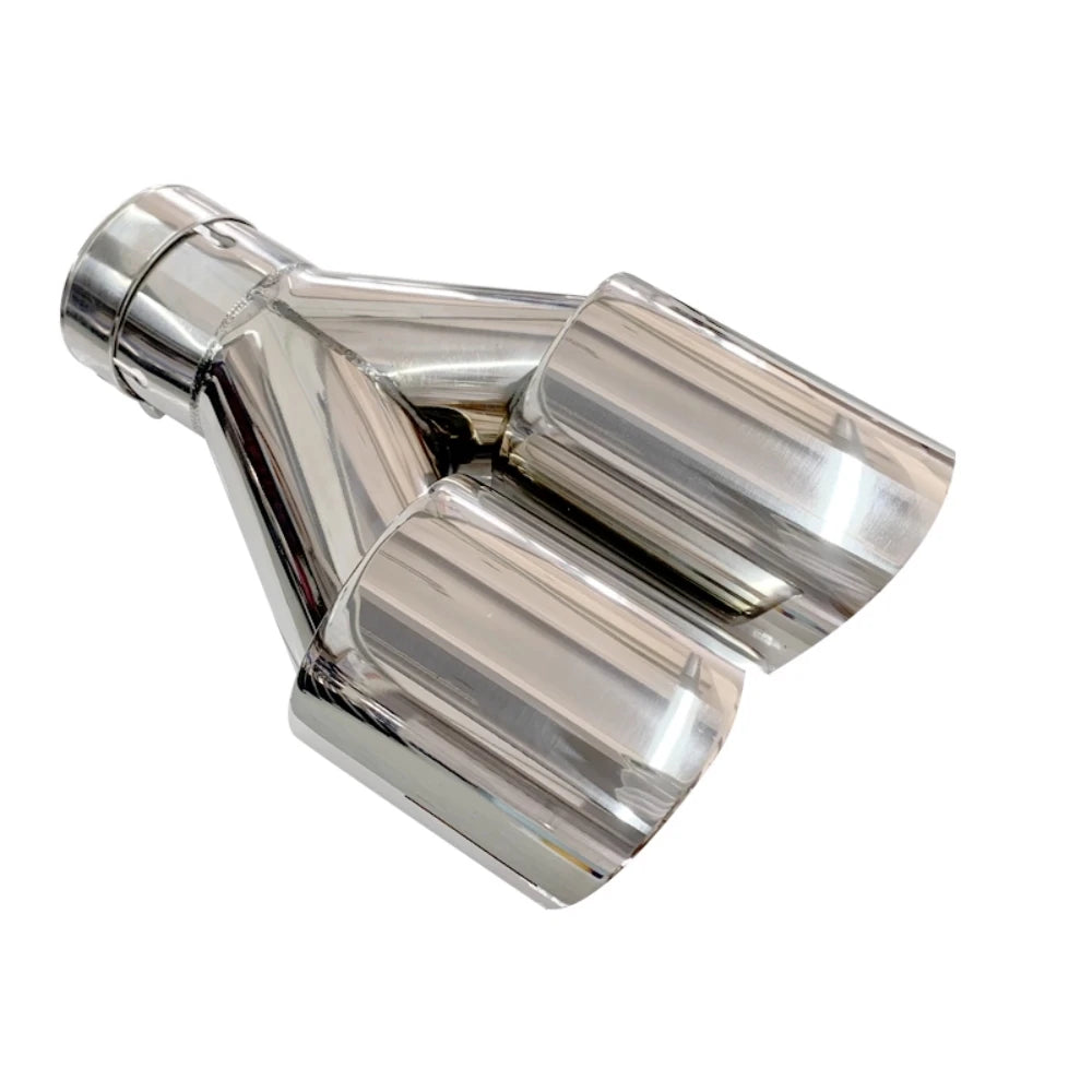 Genuine Double Exhaust Tip Stainless Steel Straight Edge Polished Silver Welding Muffler Tail Pi - Automotive LED Light
