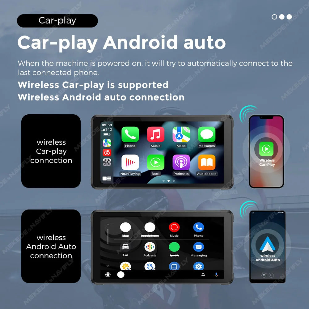 5.5 Inch Portable Motorcycle LCD IPX7 Waterproof For Wireless Carplay Android Auto Moto On