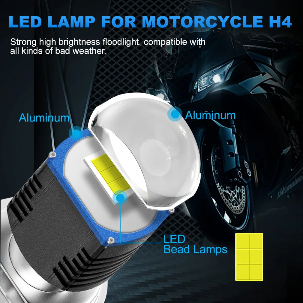 H4 BA20D LED Moto Headlight Bulb 20W 2600LM 3570 CSP H4 Led Lens Projector Headlights Moto