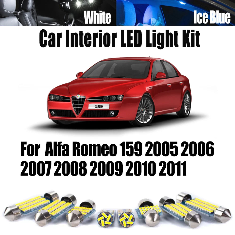15-Piece LED Interior Light Kit for Alfa Romeo 159 (2005-2011) Vehicle LED Bulbs Interior Map Dome Door Trunk Glove B...