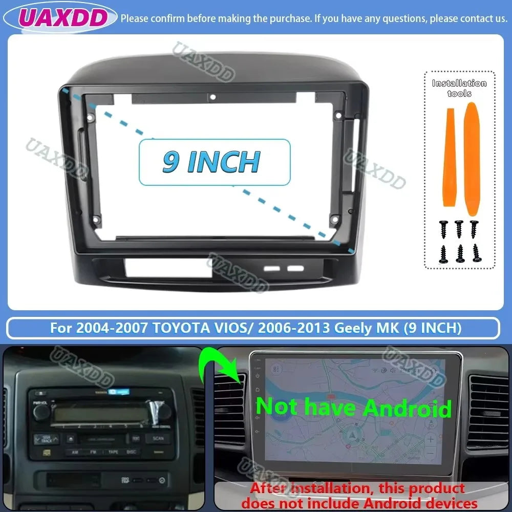 For 2004-2012 Geely MK Toyota Vios Yaris Vitz Belta 9inch cd radio android stereo frame pa