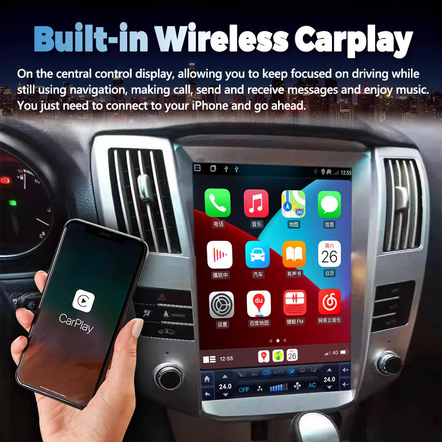 12.1inch Screen Android Car Radio For Lexus RX300 RX330 RX350 RX400 For Toyota Harrier GPS