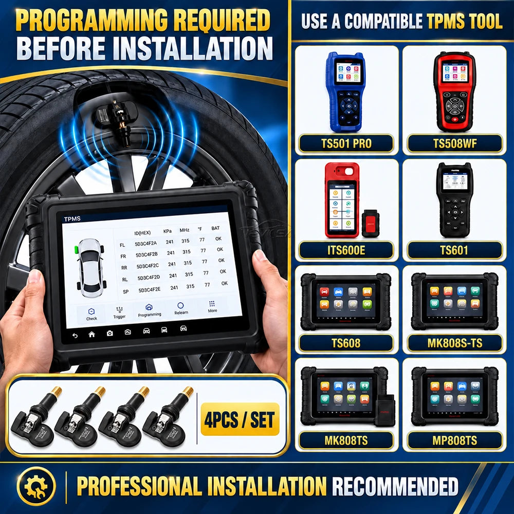 Universal Programmable TPMS Tire Pressure Cloning Original Sensor ID 315MHz 433MHz Work With TS5 - Automotive LED Light