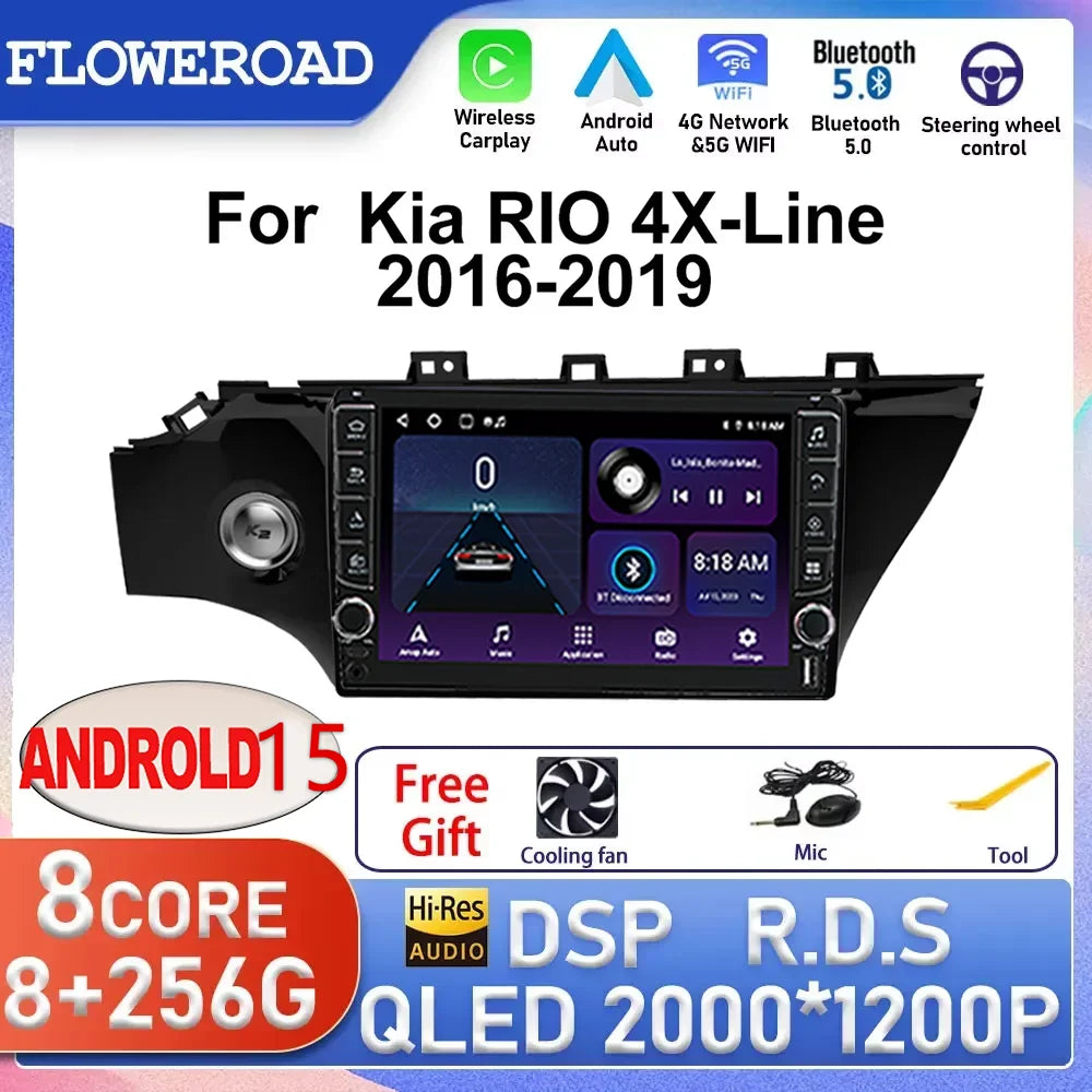 Android 15 For KIA RlO 4X-Line 2016- 2019 2 Din Video Player Car Radio Multimedia Stereo N | AUTOKITSHOP