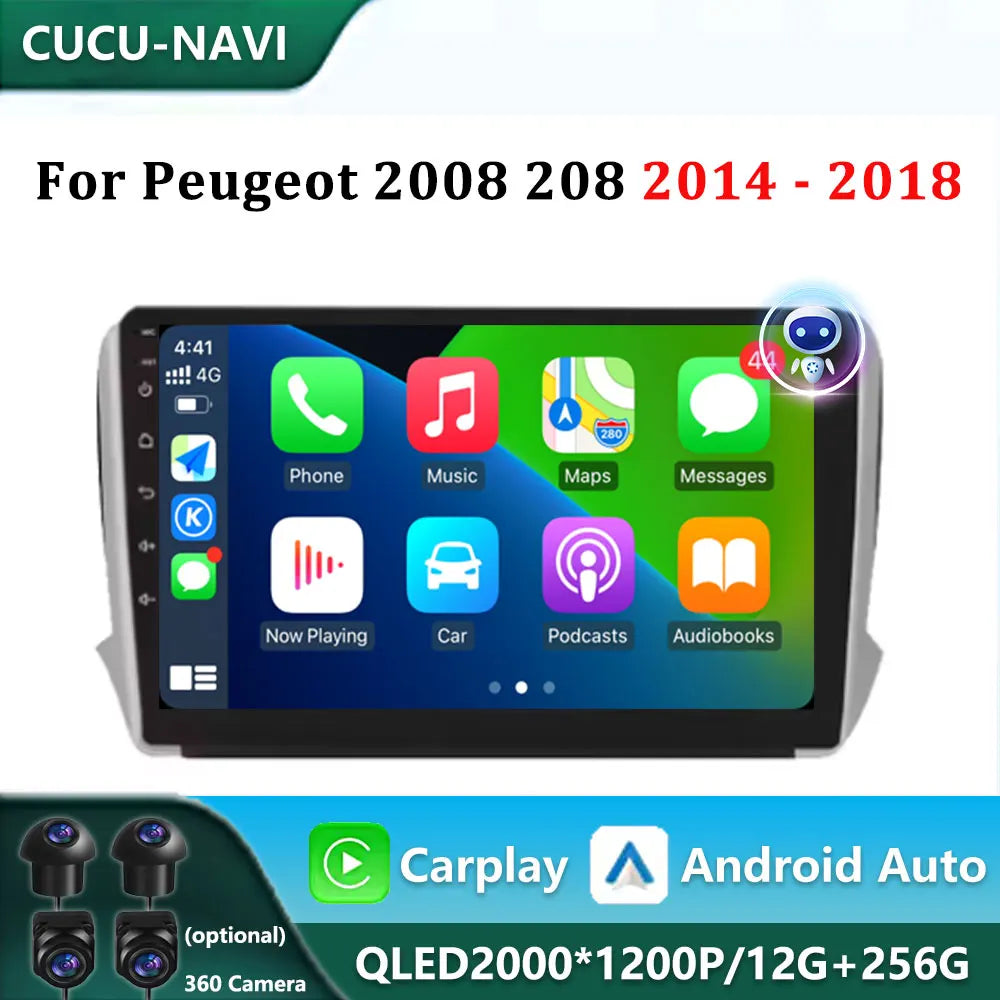 Car Radio For Peugeot 2008 208 2014 - 2018 Wireless CarPlay Android Auto Intelligent Syste | AUTOKITSHOP