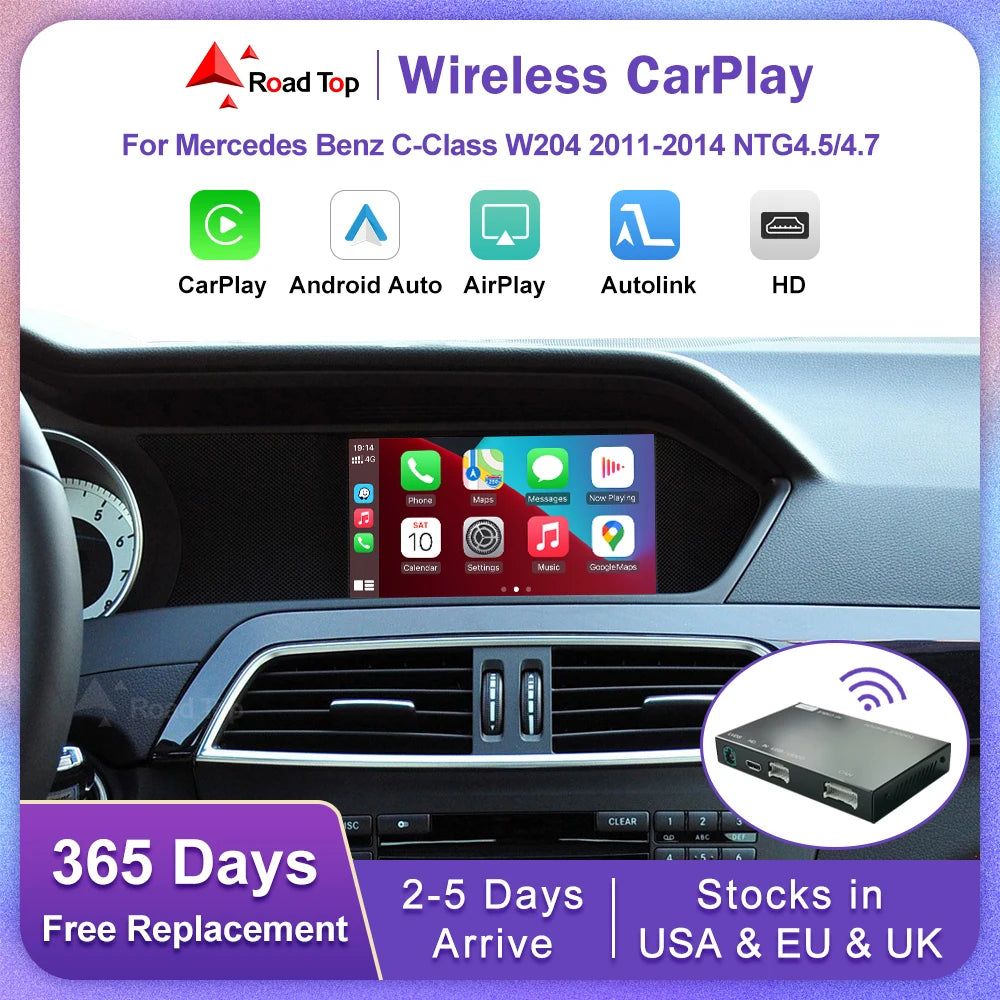 Road Top Wireless CarPlay for Mercedes Benz C Class W204 NTG4.5/4.7 2011-2014 Android Auto | AUTOKITSHOP