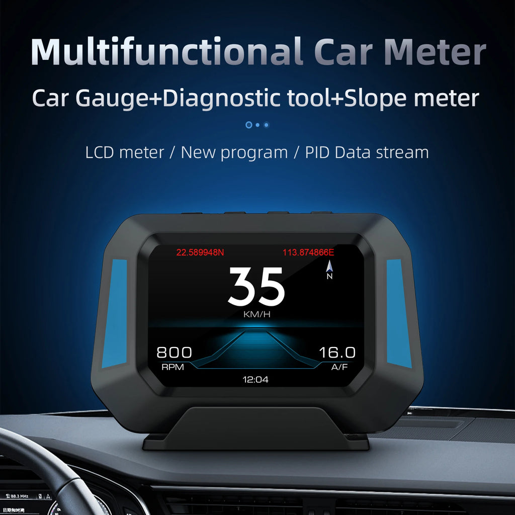 P21 Car HUD Head Up Display Digital Clock Slope Meter GPS Speedometer OBD2 On Bo for OBD2 P21 - Automotive LED Light