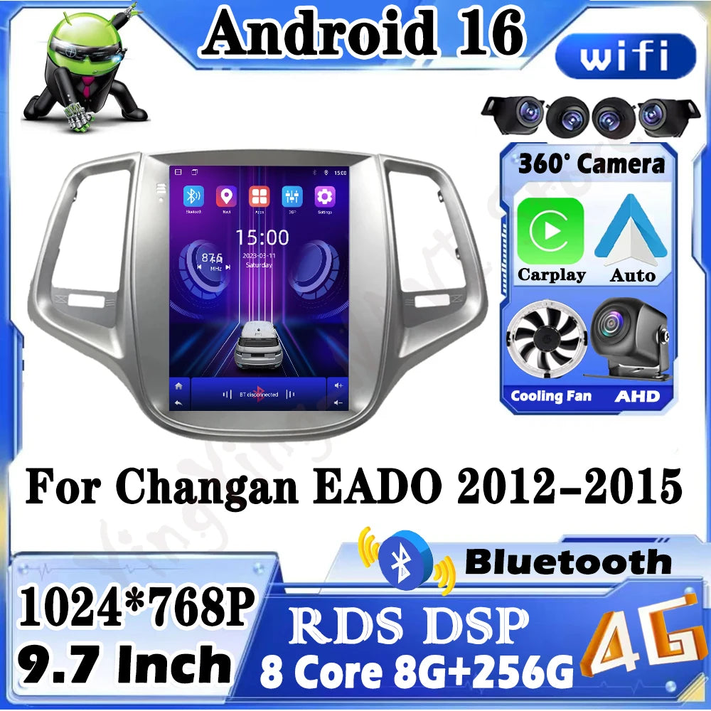 For Changan EADO 2012-2015 Android16 Auto Car Radio Wireless Carplay GPS Navigation Screen