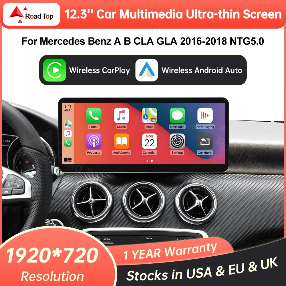 CN 12.3'' Wireless CarPlay Android Auto Multimedia Display Screen For Mercedes-Benz A B CL | AUTOKITSHOP
