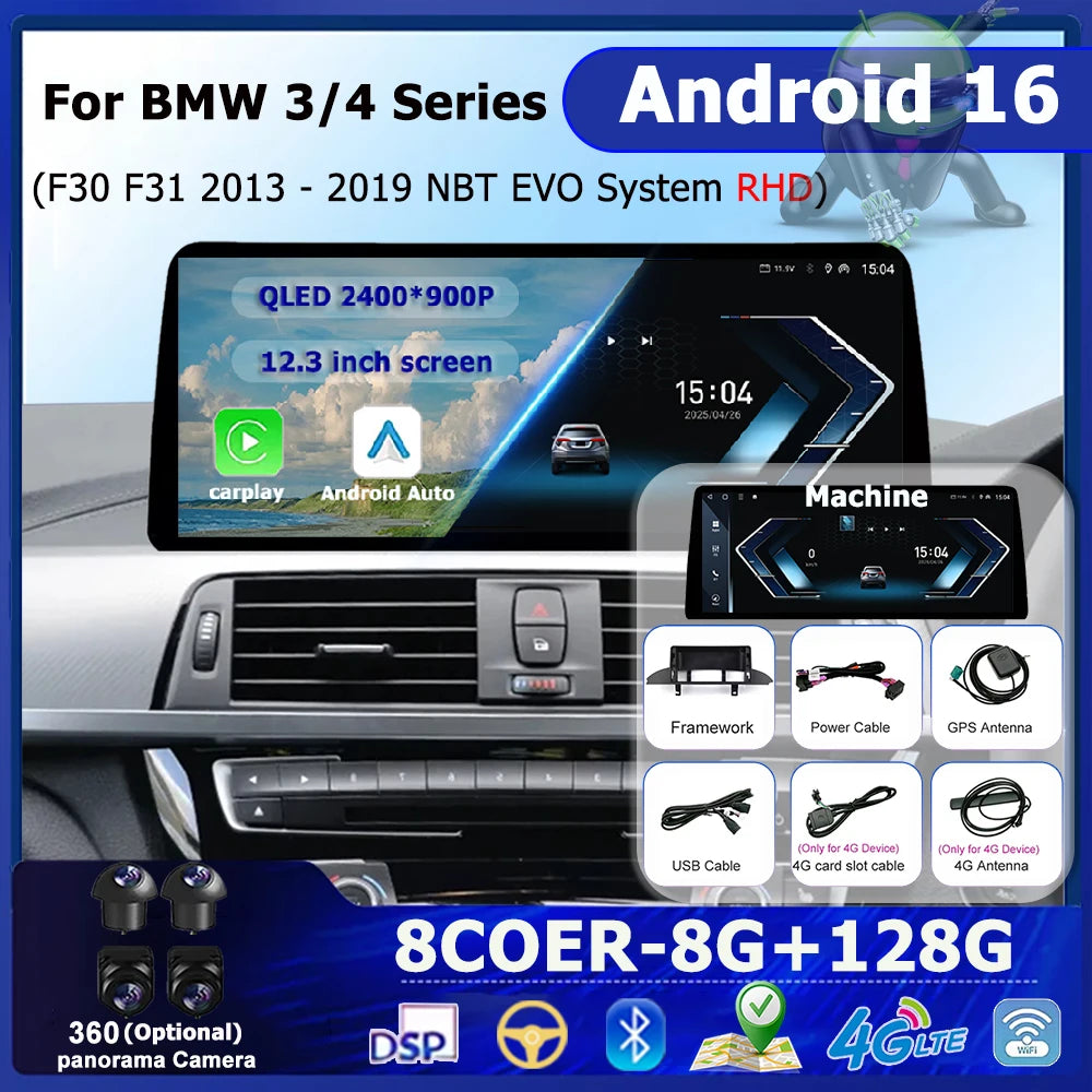 Android 16 RHD For BMW 3/4 series F30 F31 F32 F33 F34 F36 2013-2019 Android Auto Carplay C