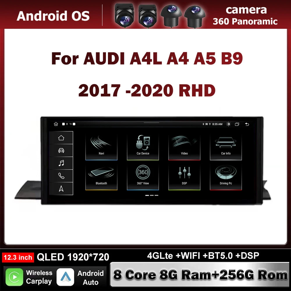 Car Navi Multimedia 8 Core Android Auto RHD For Audi A4 B9 A5 2017-2020 Wireless Carplay F