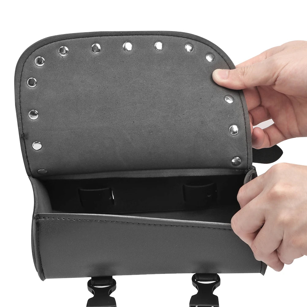 Motorcycle Universal Fork Bag Leather Saddlebags Tool Bag Storage Pouch Waterproof for Harley Sp - Automotive LED Light