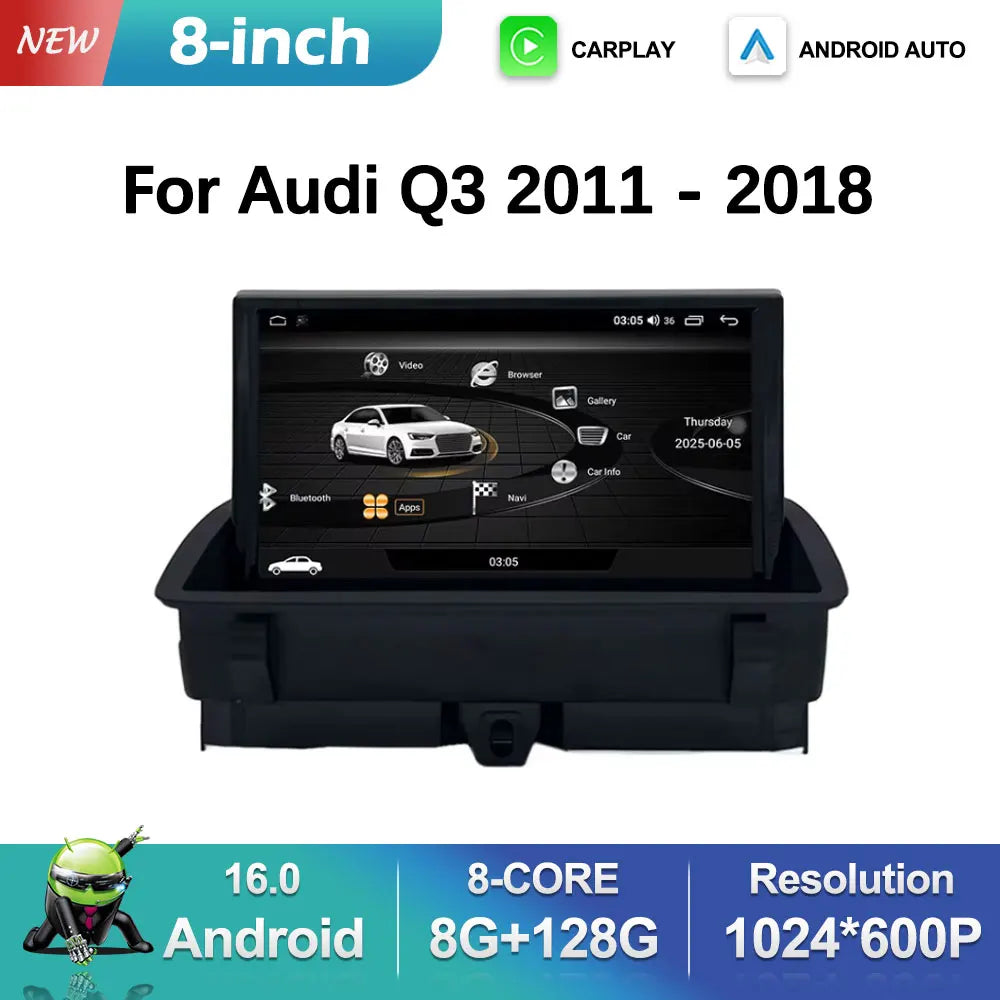 Audio DSP Stereo GPS Navi 8 inch Android 15 System for Audi Q3 2011 2012 - 2018 Carplay Ca