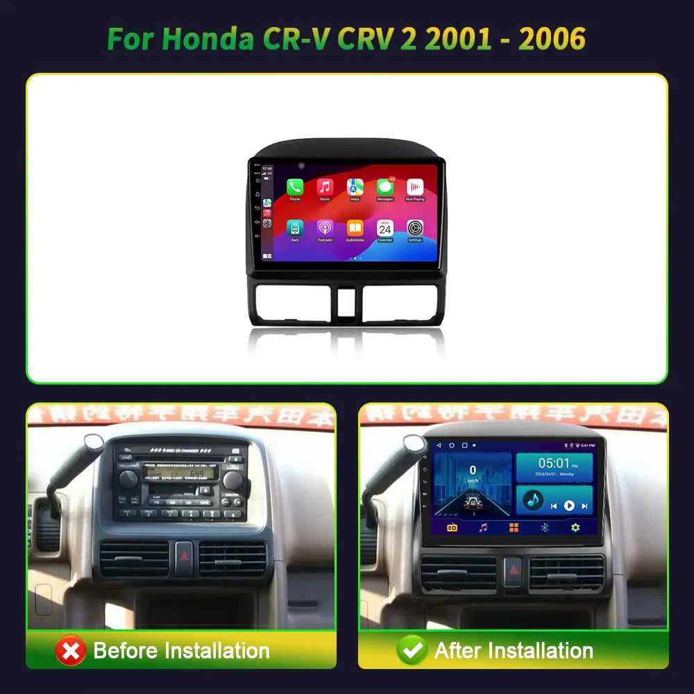 9“ Car Radio Android 16 For Honda CR-V CRV 2 2001-2006 BT Carplay Multimedia Navigation He