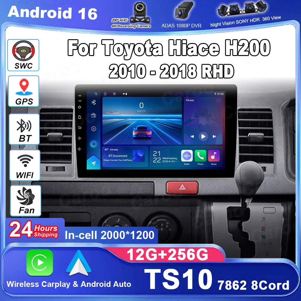 Car Radio For Toyota Hiace H200 2010 - 2018 RHD Auto GPS Navigation Player Multimedia Andr