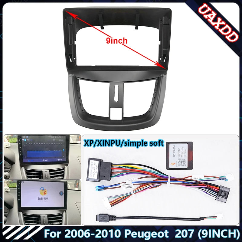 Stereo Panel For PEUGEOT 2006-2010 207 (9INCH)Car Radio Fascia Frame Audio GPS Navigation