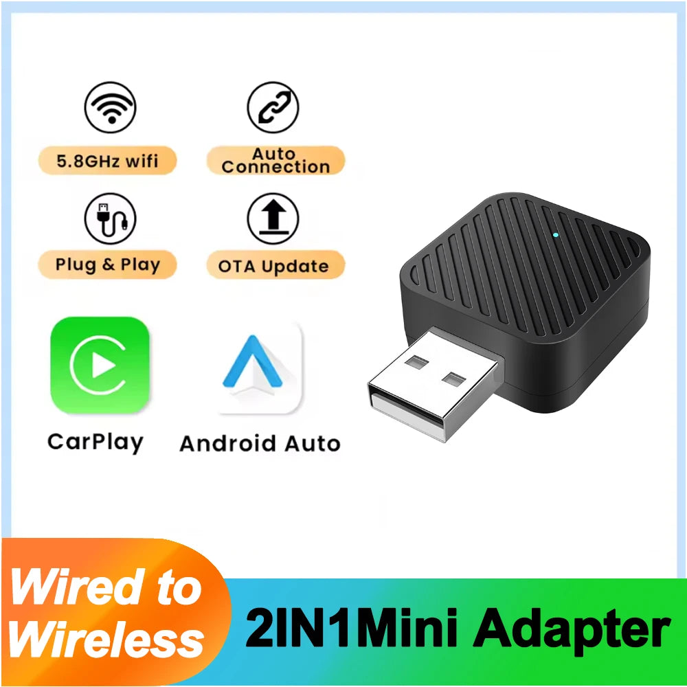 2in1 Smart Mini Box 2025 NEW Wireless Carplay Adapter Android Auto WIFI BT Auto Connect Fo